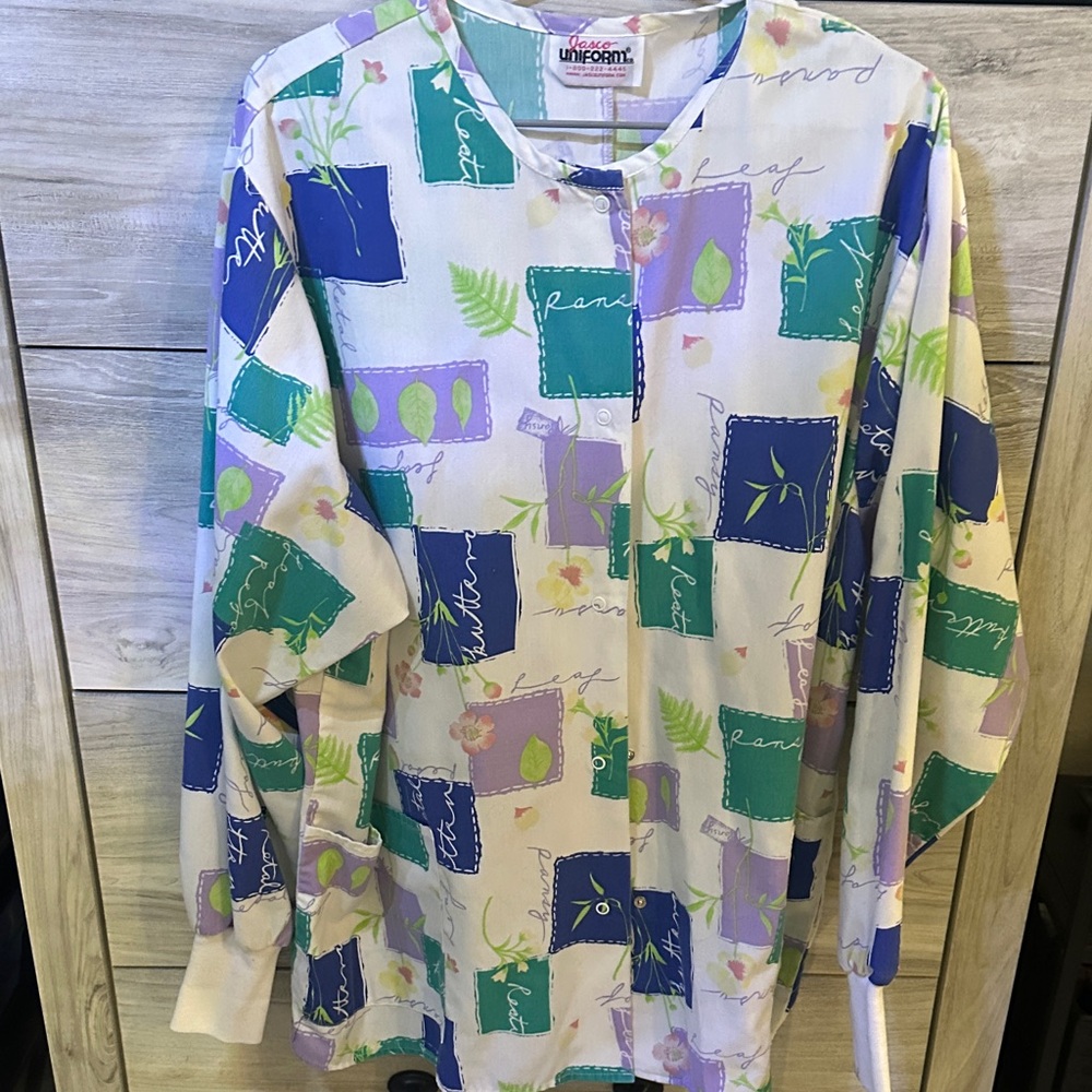 Colorful Graphic Long Sleeve Scrub Top